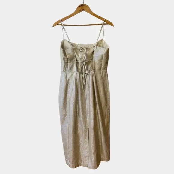 NWT J. Crew | Womens Champagne Shimmer Spaghetti Strap Midi Sheath Dress Size 10 - Picture 4 of 16